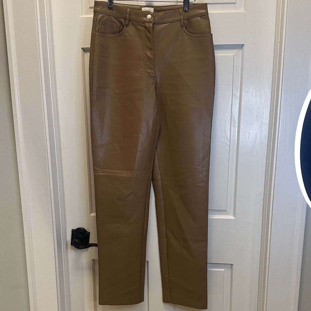 Aritzia Wilfred The Melina Straight Leg Faux Leather Brown Pants - Picture 10 of 11